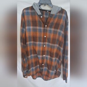 Men's Brown and Blue Plaid Shirt